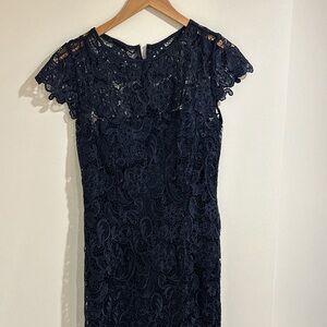 Patra Blue Cocktail Sheath Dress with Flutter Cap Sleeves